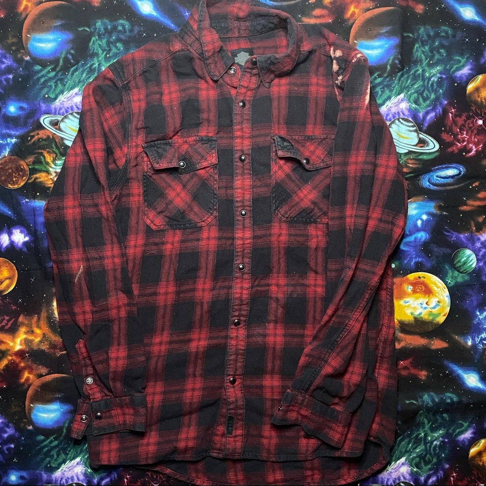 Harley Davidson Red Black Flannel Button Up